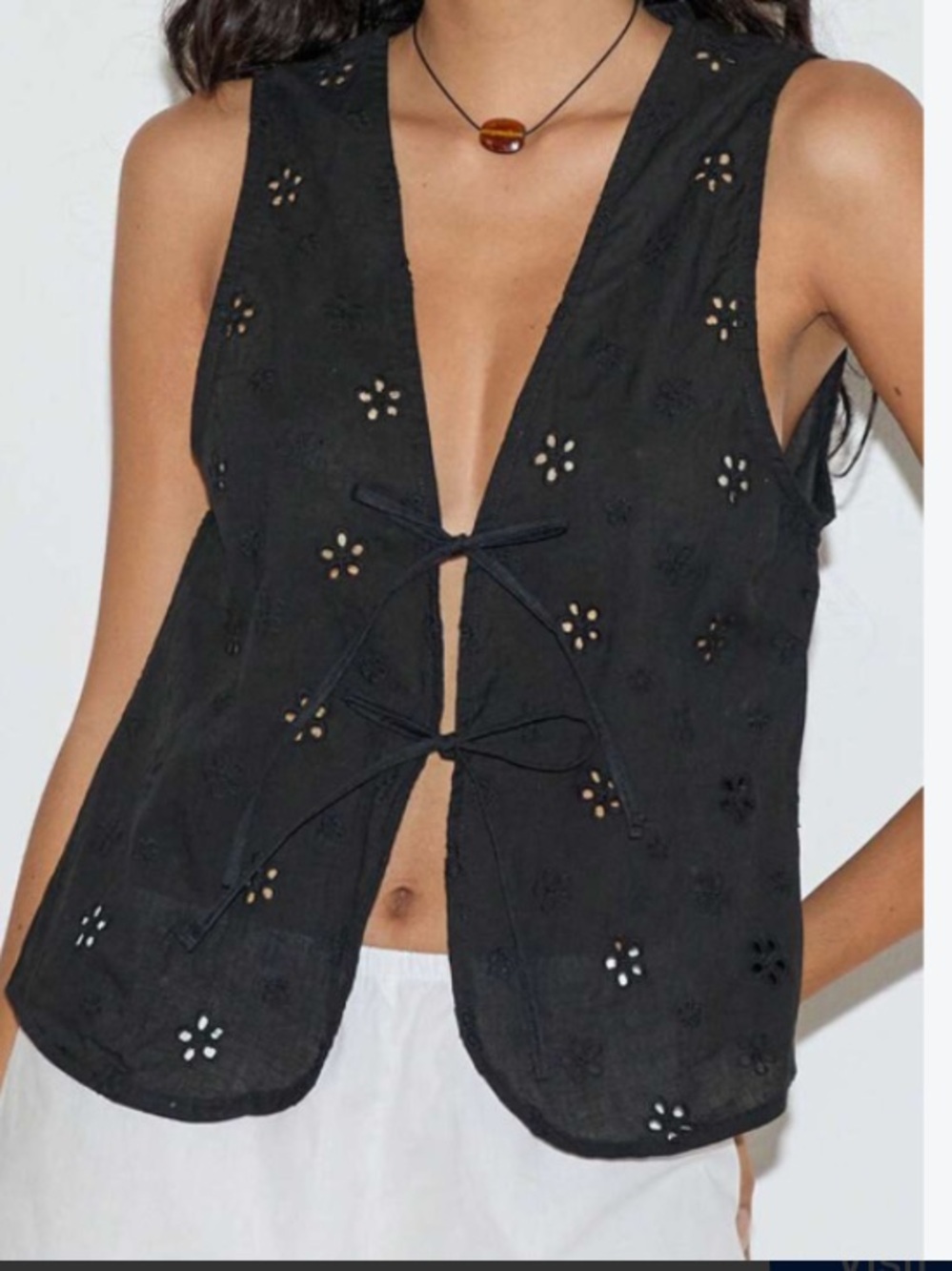 Moa Moa Black Eyelet Tie-Front Vest